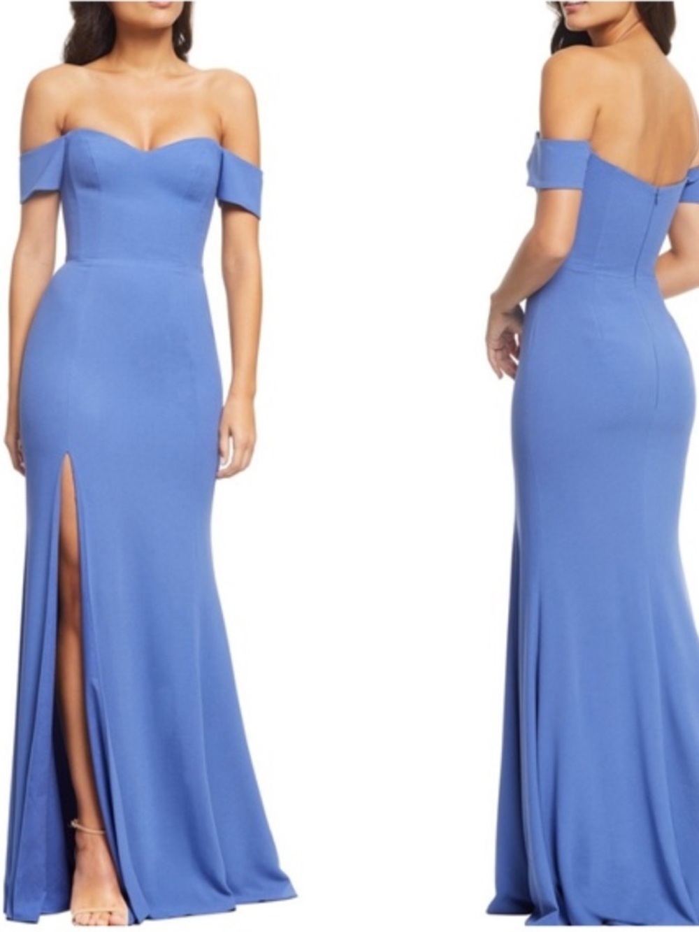 Dress the Population Logan Blue Off the Shoulder Maxi Dress Size XXS